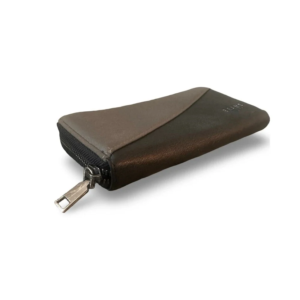 BEAMS HEART Men's Color-Block Faux Leather Long Zip Wallet - Gray/Black